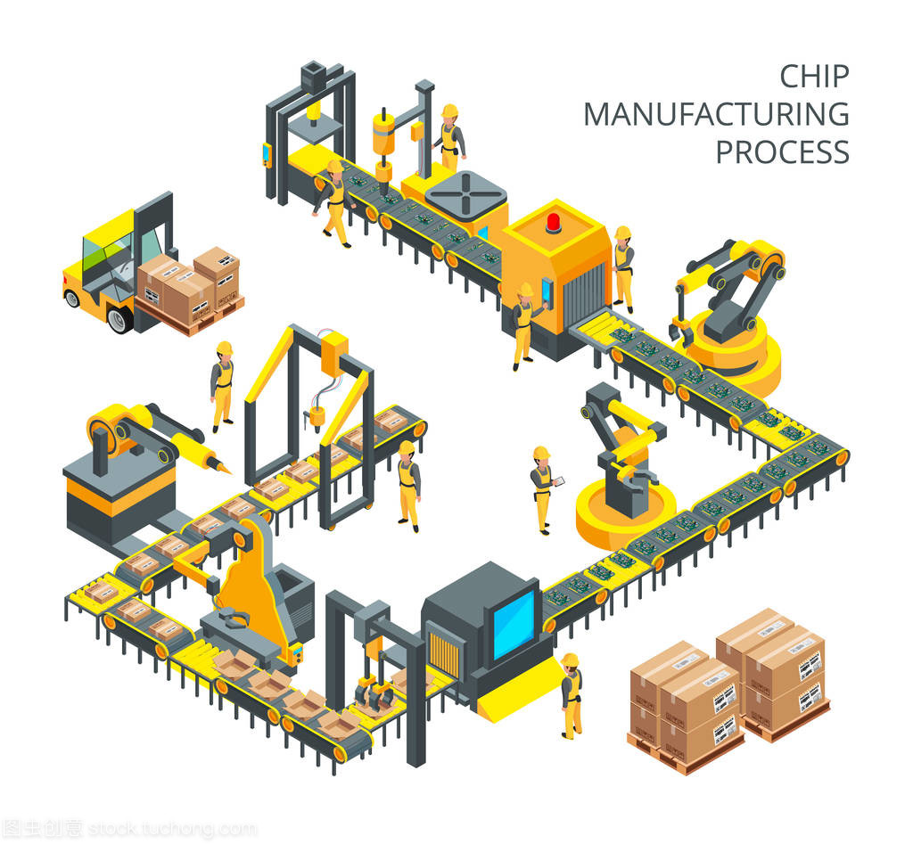 工业生产计算机零件。自动化过程机械工具